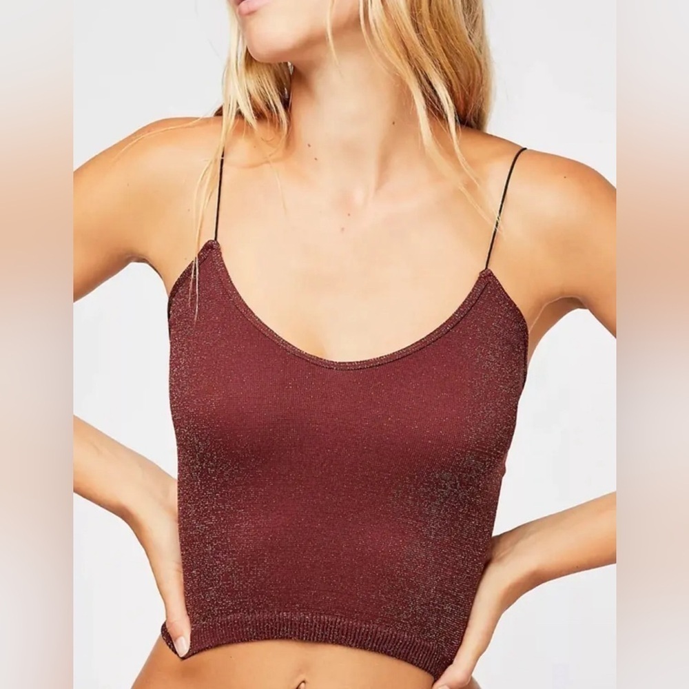 Free People Intimately Rust Metallic Skinny Strap Seamless Brami Crop Top Sz M/L